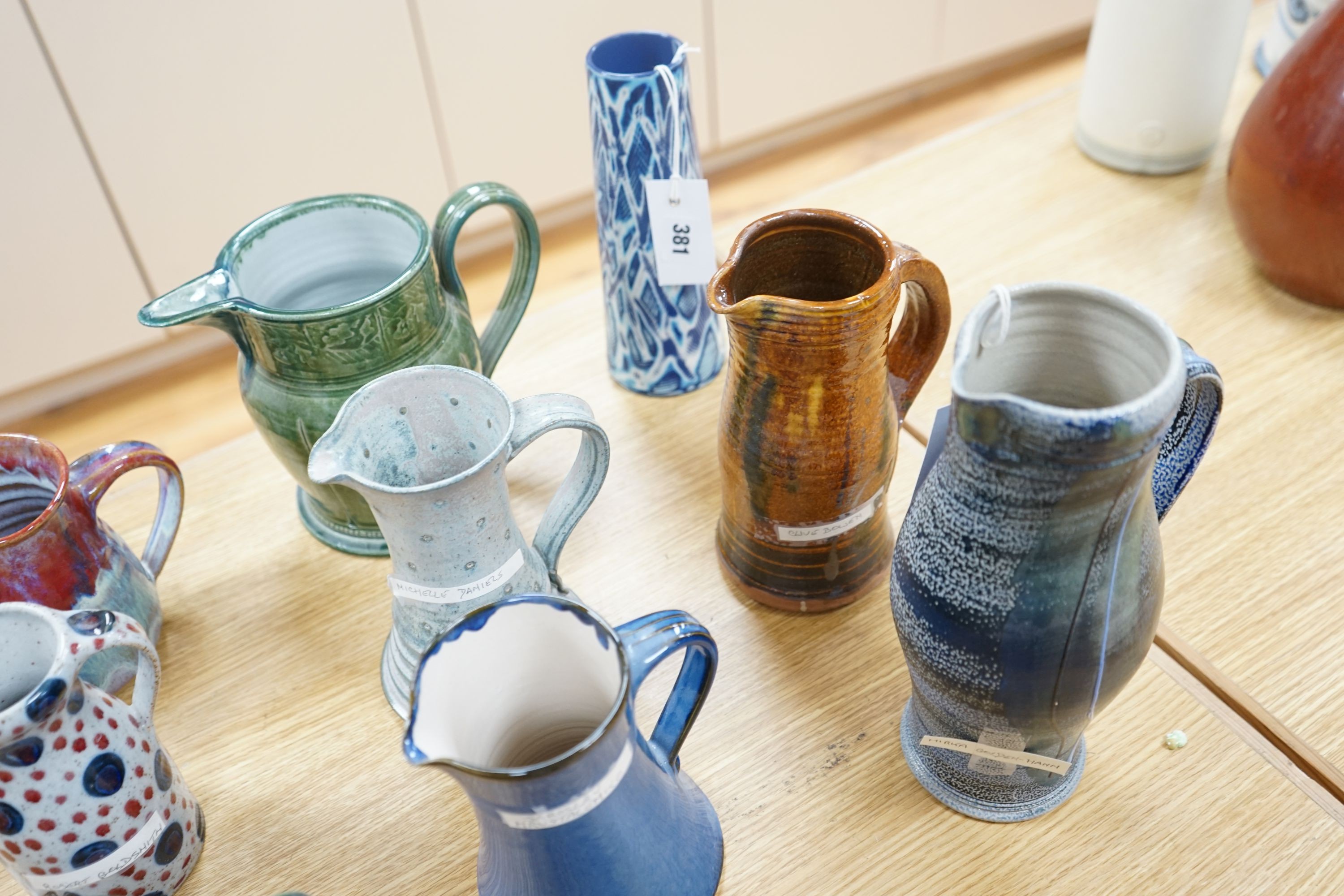 A group of studio pottery jugs, bowls and vases to include- 26cm